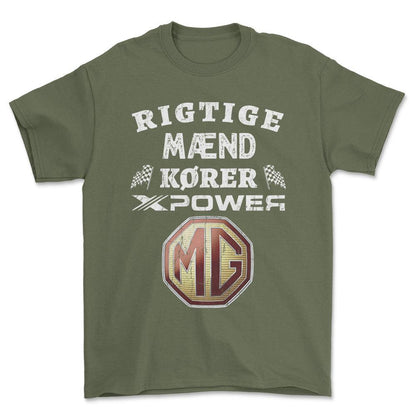 MG4 Xpower Rigtige Mænd Kører - Unisex T-Shirt , Bomuld-Beklædning-MG-Grøn Militær-S-Forside-Garage Culture Shop- garage - man cave - merchandise