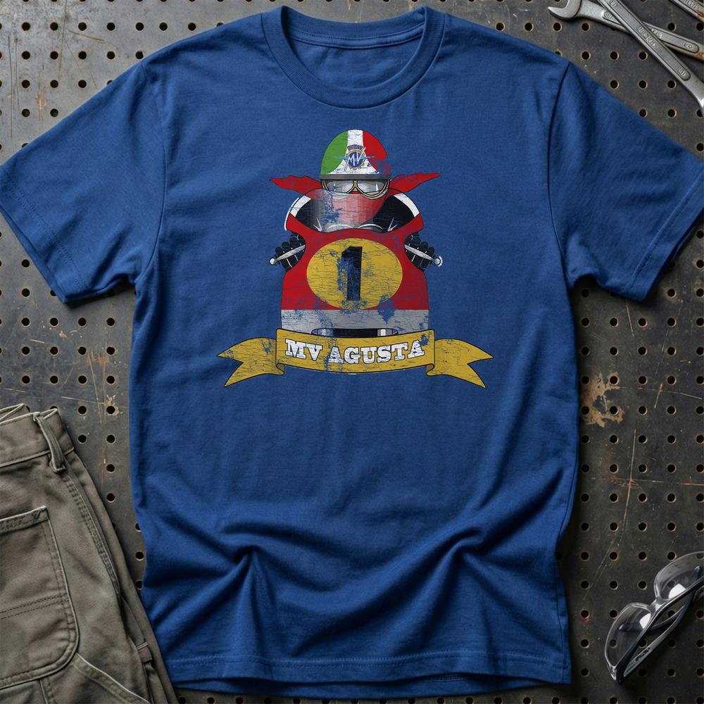 MV Agusta Biker Vintage Style T-Shirt-Beklædning-MV Agusta-Blå Royal-S-Garage Culture Shop- garage - man cave - merchandise