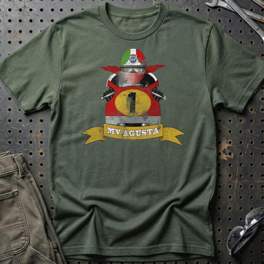 MV Agusta Biker Vintage Style T-Shirt-Beklædning-MV Agusta-Grøn Militær-S-Garage Culture Shop- garage - man cave - merchandise