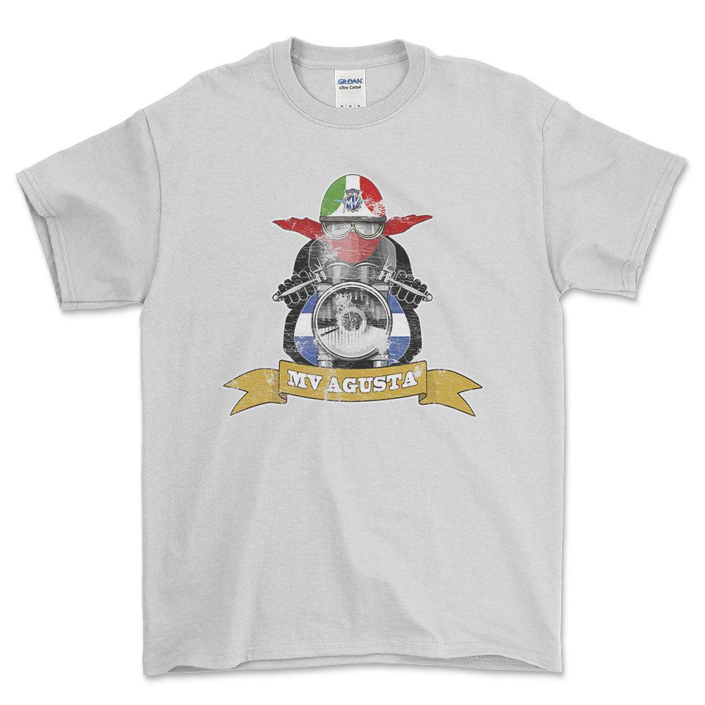 MV Agusta Biker Vintage Style Unisex T-Shirt , Bomuld-Beklædning-MV Agusta-Hvid-S-Forside-Garage Culture Shop- garage - man cave - merchandise