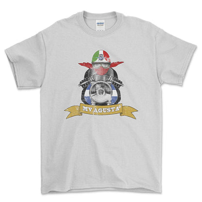 MV Agusta Biker Vintage Style Unisex T-Shirt , Bomuld-Beklædning-MV Agusta-Hvid-S-Forside-Garage Culture Shop- garage - man cave - merchandise