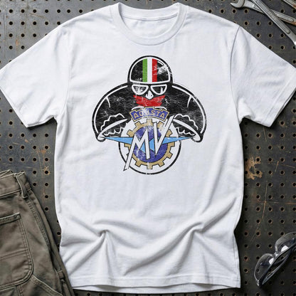 MV Agusta Biker Vintage Style Unisex T-Shirt , Bomuld-Beklædning-MV Agusta-Hvid-S-Garage Culture Shop- garage - man cave - merchandise