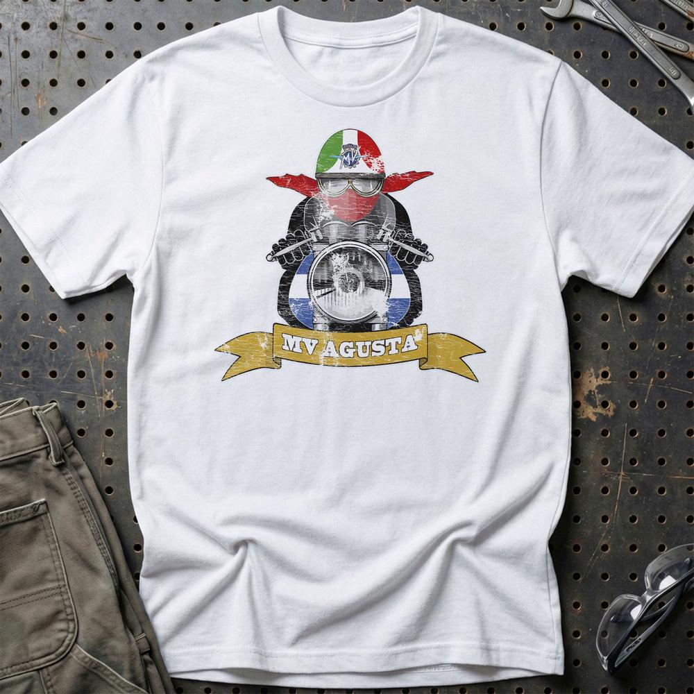 MV Agusta Biker Vintage Style Unisex T-Shirt , Bomuld-Beklædning-MV Agusta-Hvid-S-Garage Culture Shop- garage - man cave - merchandise
