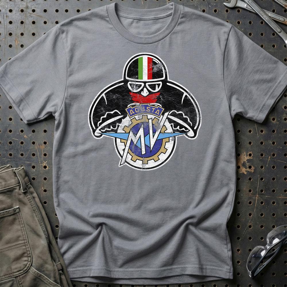 MV Agusta Biker Vintage Style Unisex T-Shirt , Bomuld-Beklædning-MV Agusta-Grå Sport-S-Garage Culture Shop- garage - man cave - merchandise