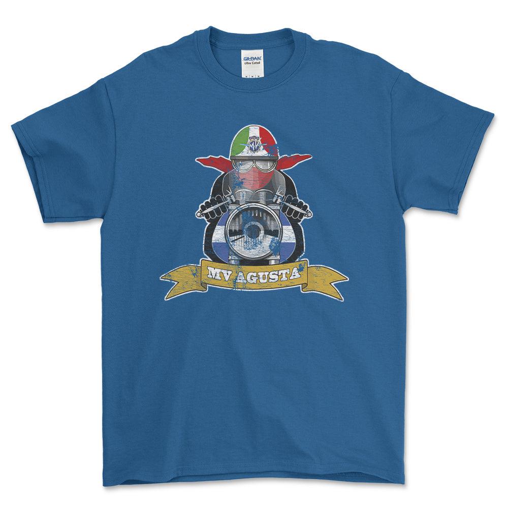 MV Agusta Biker Vintage Style Unisex T-Shirt , Bomuld-Beklædning-MV Agusta-Blå Royal-S-Forside-Garage Culture Shop- garage - man cave - merchandise