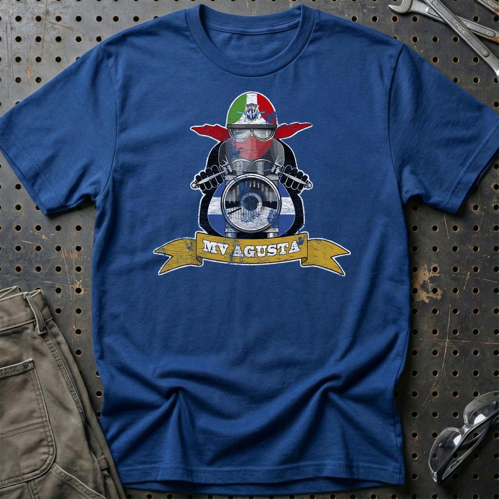 MV Agusta Biker Vintage Style Unisex T-Shirt , Bomuld-Beklædning-MV Agusta-Blå Royal-S-Garage Culture Shop- garage - man cave - merchandise