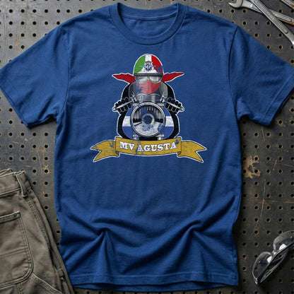 MV Agusta Biker Vintage Style Unisex T-Shirt , Bomuld-Beklædning-MV Agusta-Blå Royal-S-Garage Culture Shop- garage - man cave - merchandise