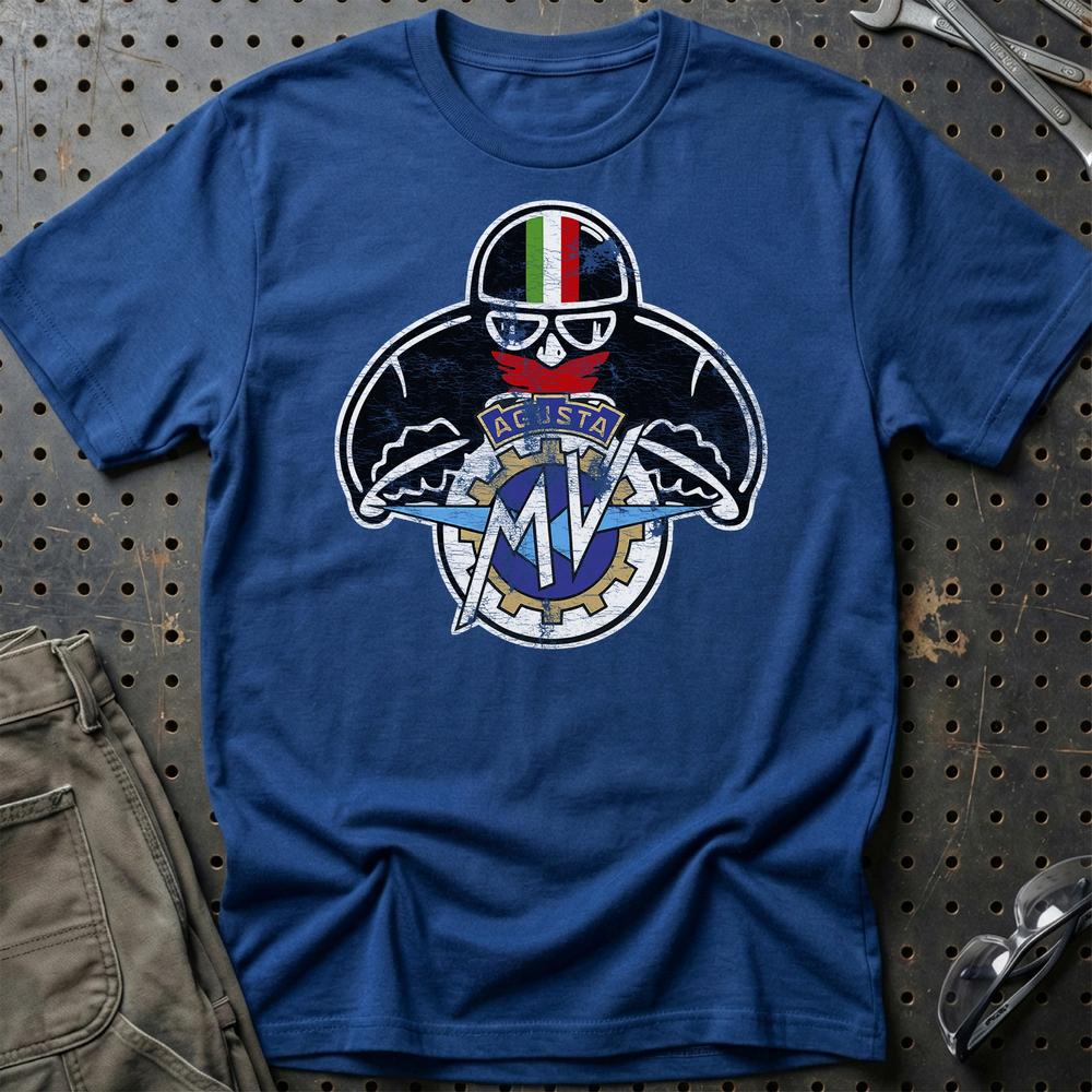 MV Agusta Biker Vintage Style Unisex T-Shirt , Bomuld-Beklædning-MV Agusta-Blå Royal-S-Garage Culture Shop- garage - man cave - merchandise