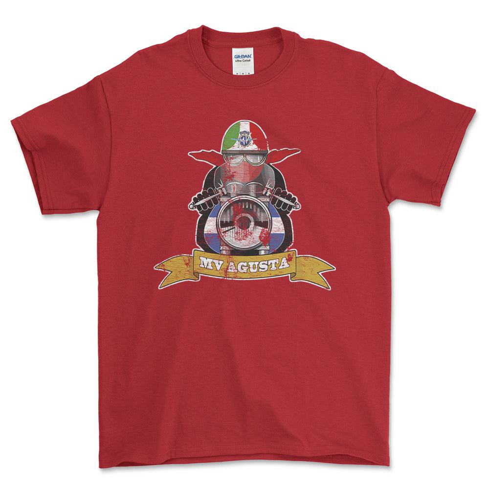 MV Agusta Biker Vintage Style Unisex T-Shirt , Bomuld-Beklædning-MV Agusta-Rød-S-Forside-Garage Culture Shop- garage - man cave - merchandise