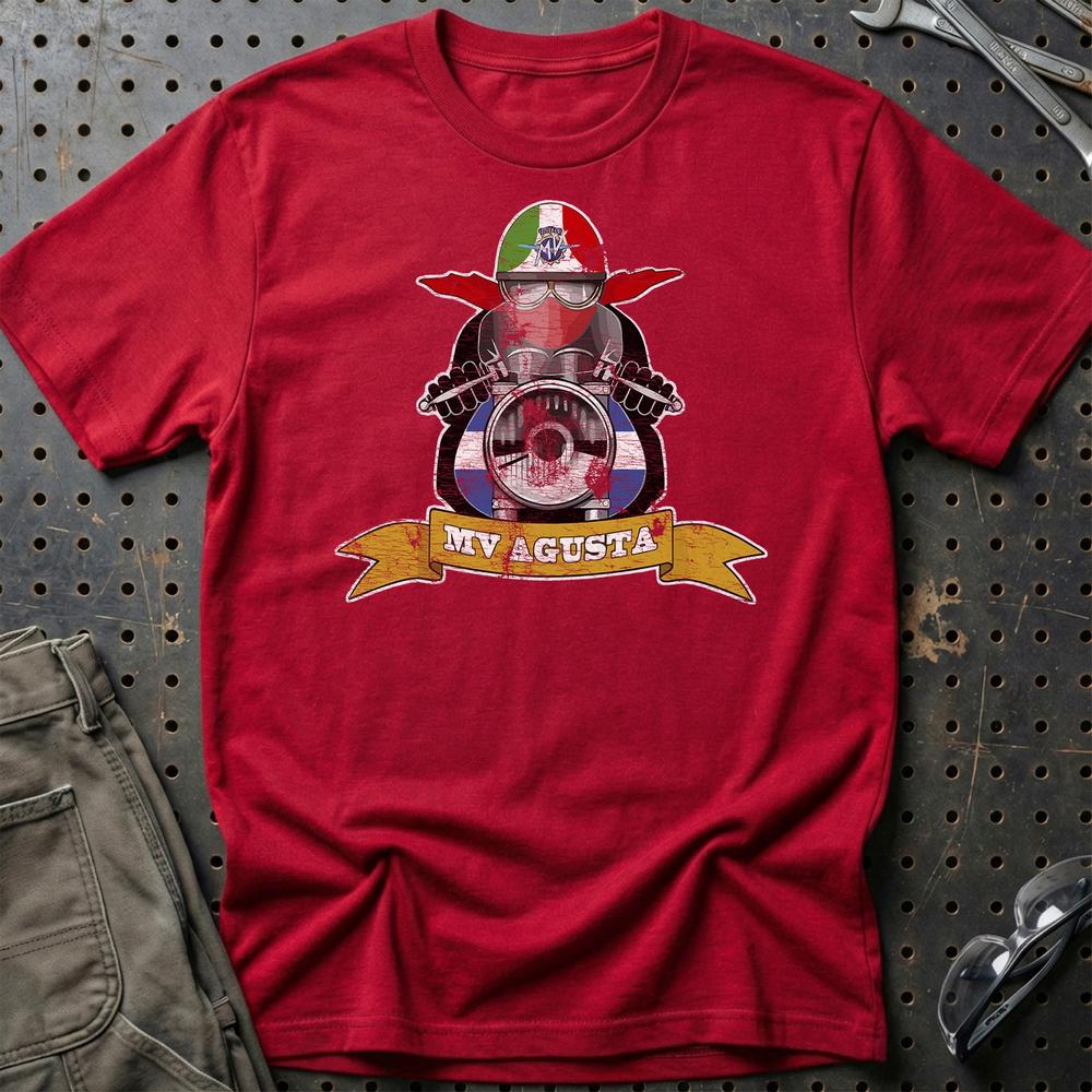 MV Agusta Biker Vintage Style Unisex T-Shirt , Bomuld-Beklædning-MV Agusta-Rød-S-Garage Culture Shop- garage - man cave - merchandise