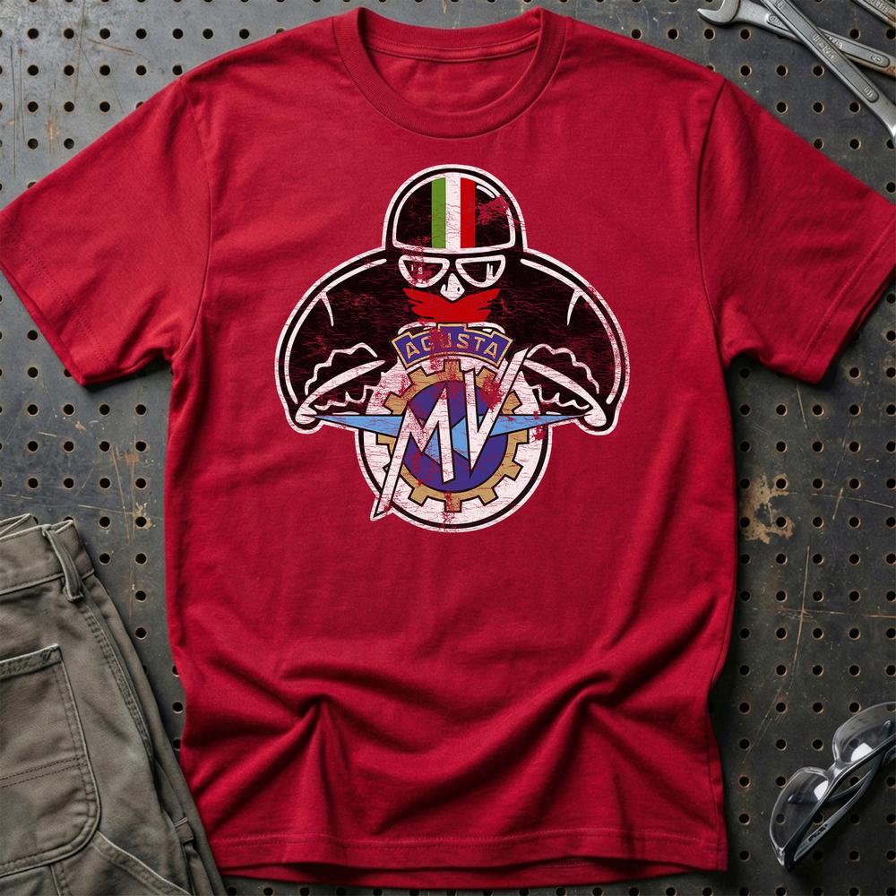 MV Agusta Biker Vintage Style Unisex T-Shirt , Bomuld-Beklædning-MV Agusta-Rød-S-Garage Culture Shop- garage - man cave - merchandise