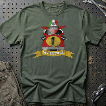 MV Agusta Biker Vintage Style Unisex T-Shirt , Bomuld-Beklædning-MV Agusta-Grøn Militær-S-Garage Culture Shop- garage - man cave - merchandise