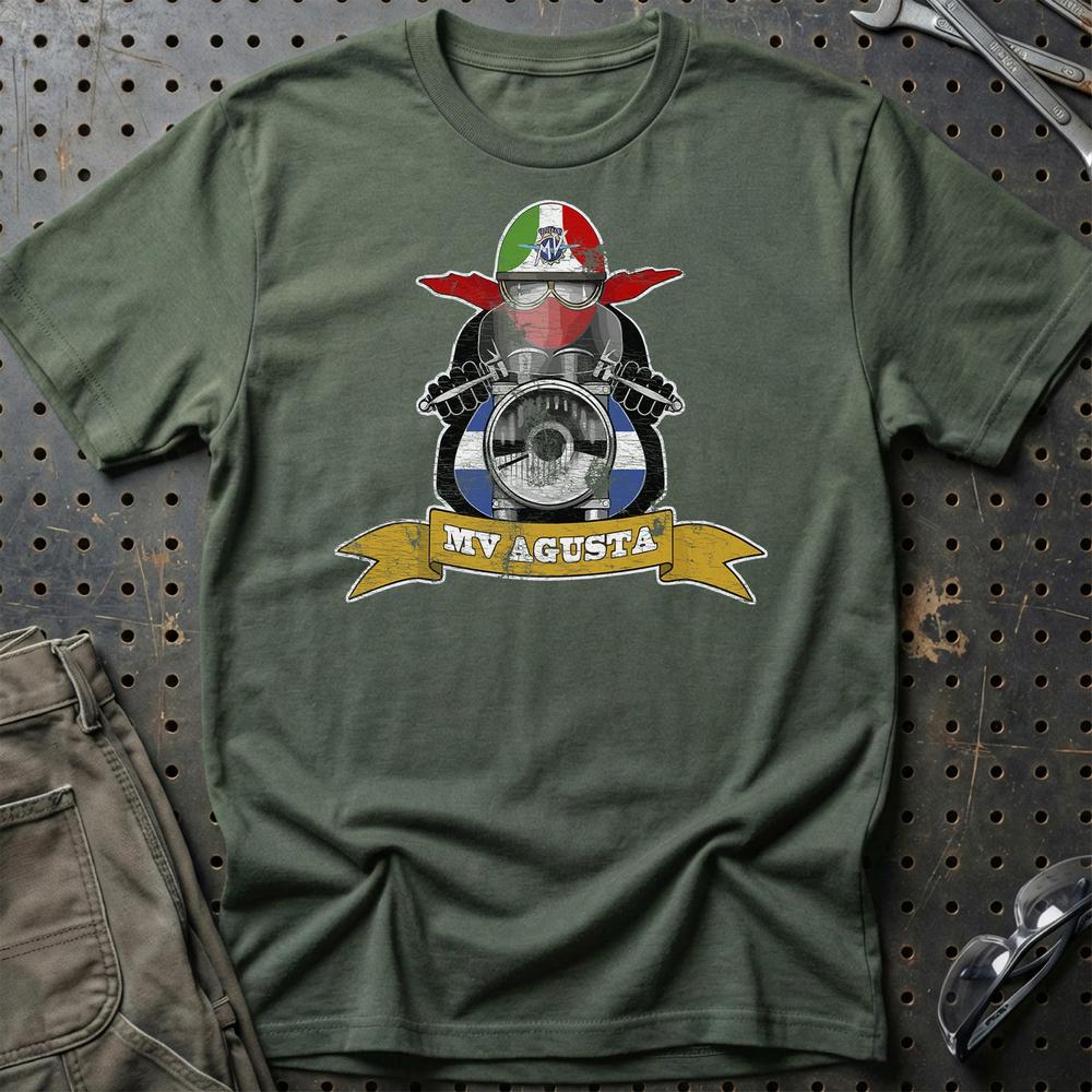 MV Agusta Biker Vintage Style Unisex T-Shirt , Bomuld-Beklædning-MV Agusta-Grøn Militær-S-Garage Culture Shop- garage - man cave - merchandise