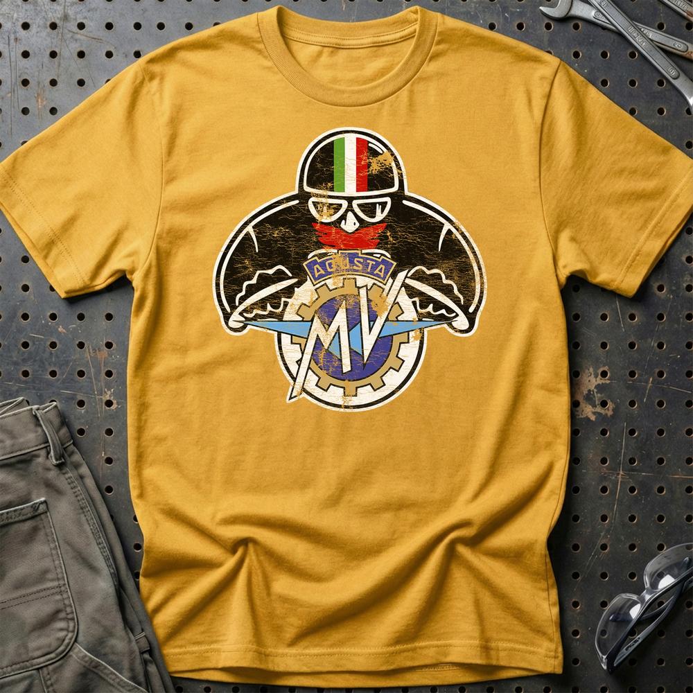 MV Agusta Biker Vintage Style Unisex T-Shirt , Bomuld-Beklædning-MV Agusta-Guld-S-Garage Culture Shop- garage - man cave - merchandise