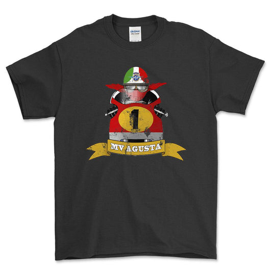 MV Agusta Biker Vintage Style Unisex T-Shirt , Bomuld-Beklædning-MV Agusta-Sort-S-Forside-Garage Culture Shop- garage - man cave - merchandise