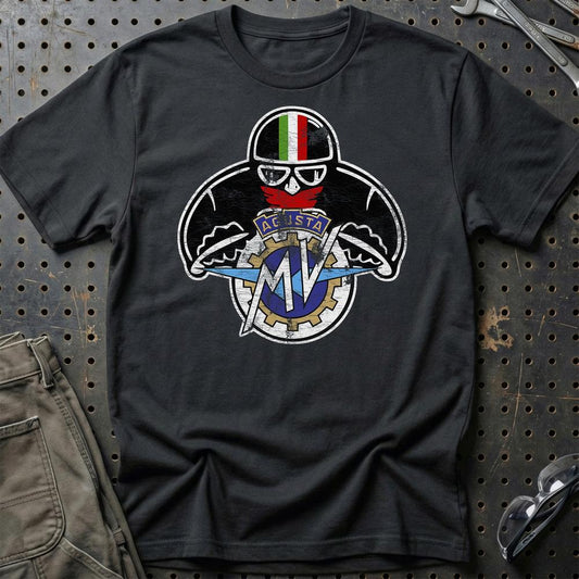 MV Agusta Biker Vintage Style Unisex T-Shirt , Bomuld-Beklædning-MV Agusta-Sort-S-Garage Culture Shop- garage - man cave - merchandise