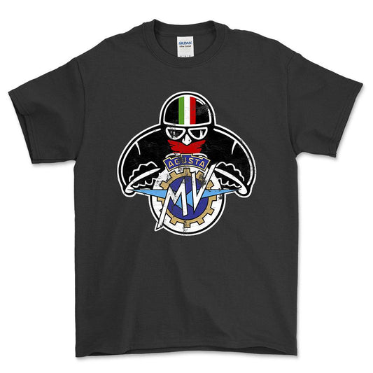 MV Agusta Biker Vintage Style Unisex T-Shirt , Bomuld-Beklædning-MV Agusta-Sort-S-Forside-Garage Culture Shop- garage - man cave - merchandise