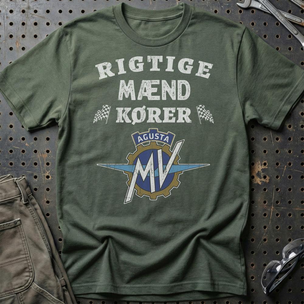MV Agusta Rigtige Mænd Kører T-Shirt-Beklædning-MV Agusta-Grøn Militær-S-Garage Culture Shop- garage - man cave - merchandise