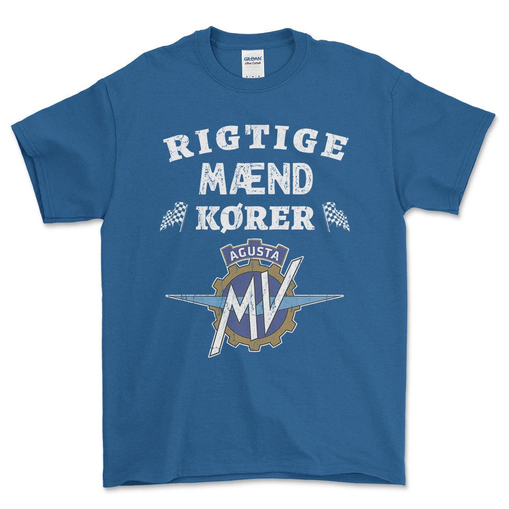 MV Agusta Rigtige Mænd Kører - Unisex T-Shirt , Bomuld-Beklædning-MV Agusta-Blå Royal-S-Forside-Garage Culture Shop- garage - man cave - merchandise