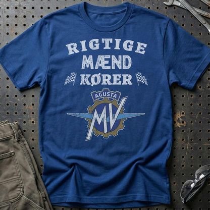 MV Agusta Rigtige Mænd Kører - Unisex T-Shirt , Bomuld-Beklædning-MV Agusta-Blå Royal-S-Garage Culture Shop- garage - man cave - merchandise
