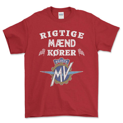 MV Agusta Rigtige Mænd Kører - Unisex T-Shirt , Bomuld-Beklædning-MV Agusta-Rød-S-Forside-Garage Culture Shop- garage - man cave - merchandise