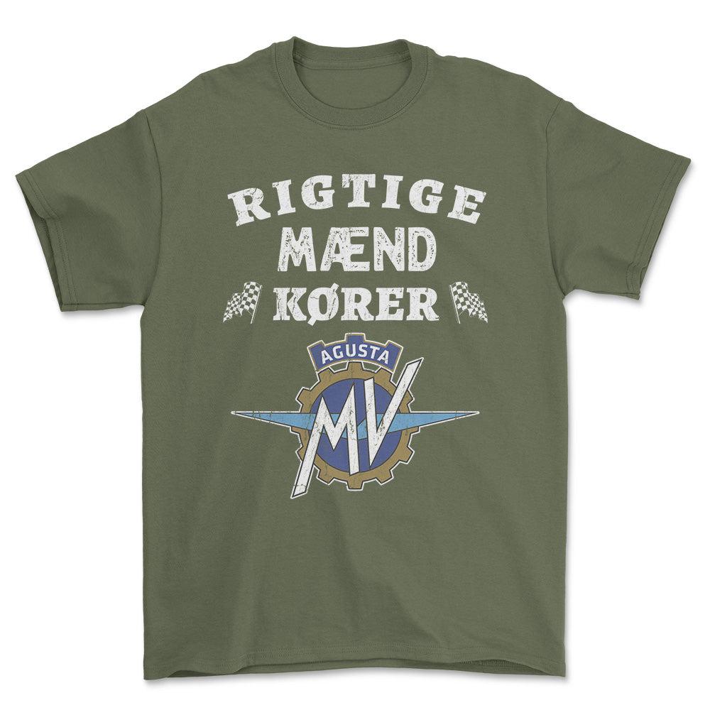 MV Agusta Rigtige Mænd Kører - Unisex T-Shirt , Bomuld-Beklædning-MV Agusta-Grøn Militær-S-Forside-Garage Culture Shop- garage - man cave - merchandise