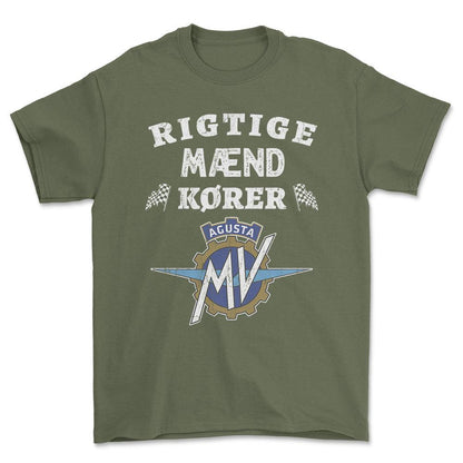 MV Agusta Rigtige Mænd Kører - Unisex T-Shirt , Bomuld-Beklædning-MV Agusta-Grøn Militær-S-Forside-Garage Culture Shop- garage - man cave - merchandise