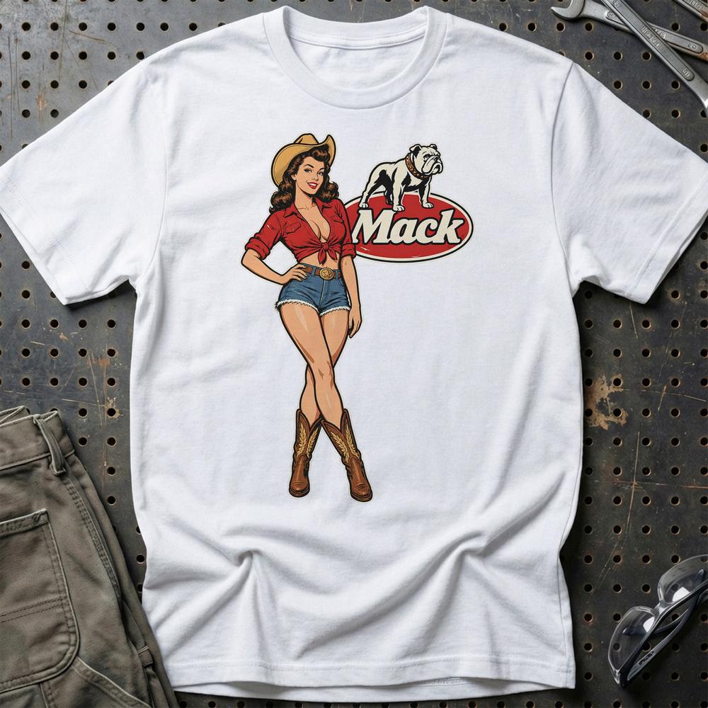 Mack Cowboy Pinup T-Shirt-Beklædning-Mack-Hvid-S-Garage Culture Shop- garage - man cave - merchandise