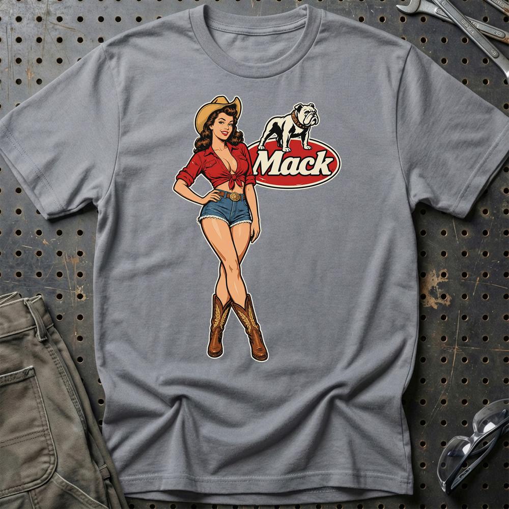 Mack Cowboy Pinup T-Shirt-Beklædning-Mack-Grå Sport-S-Garage Culture Shop- garage - man cave - merchandise