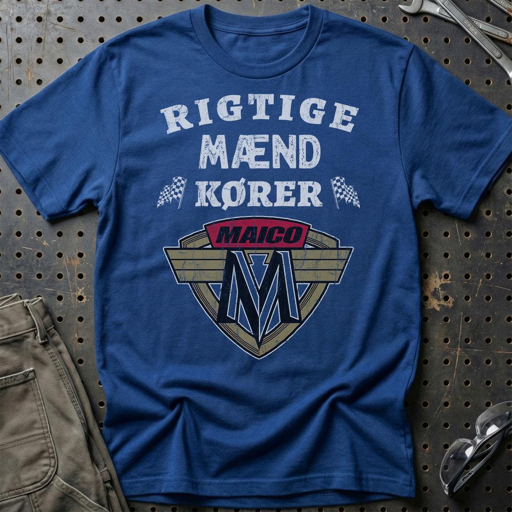 Maico Rigtige Mænd Kører T-Shirt-Beklædning-Maico-Blå Royal-S-Garage Culture Shop- garage - man cave - merchandise