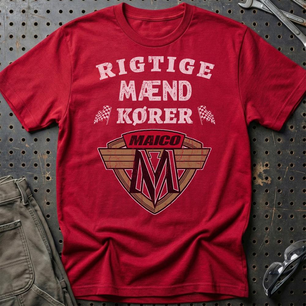 Maico Rigtige Mænd Kører T-Shirt-Beklædning-Maico-Rød-S-Garage Culture Shop- garage - man cave - merchandise