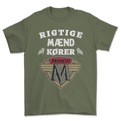 Maico Rigtige Mænd Kører - Unisex T-Shirt , Bomuld-Beklædning-Maico-Grøn Militær-S-Forside-Garage Culture Shop- garage - man cave - merchandise