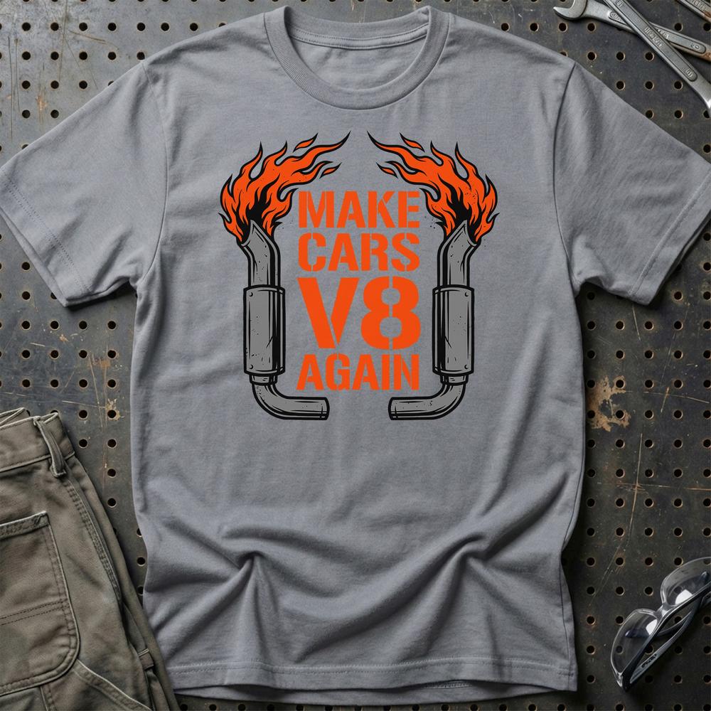 Make Cars V8 Again Muscle Car Enthusiast T-Shirt-Beklædning-Garage Culture-Grå Sport-S-Garage Culture Shop- garage - man cave - merchandise