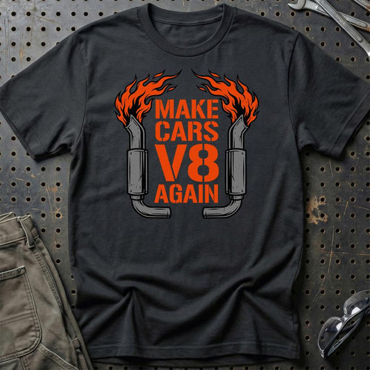 Make Cars V8 Again Muscle Car Enthusiast - Unisex T-Shirt , Bomuld-Beklædning-Garage Culture-Sort-S-Garage Culture Shop- garage - man cave - merchandise