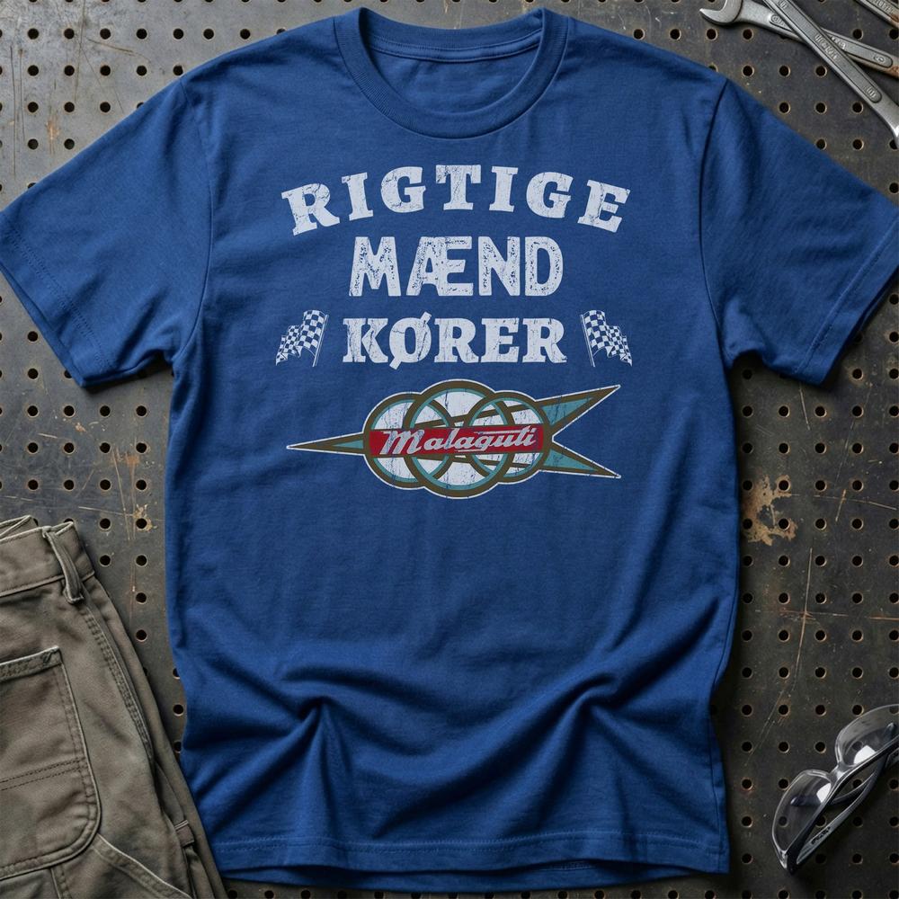 Malaguti Rigtige Mænd Kører T-Shirt-Beklædning-Malaguti-Blå Royal-S-Garage Culture Shop- garage - man cave - merchandise