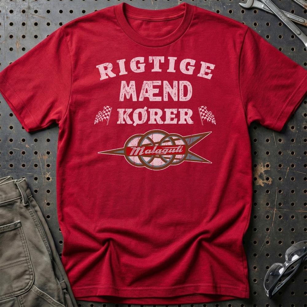 Malaguti Rigtige Mænd Kører T-Shirt-Beklædning-Malaguti-Rød-S-Garage Culture Shop- garage - man cave - merchandise
