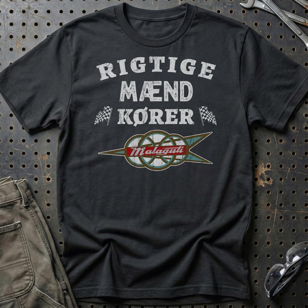 Malaguti Rigtige Mænd Kører T-Shirt-Beklædning-Malaguti-Sort-S-Garage Culture Shop- garage - man cave - merchandise