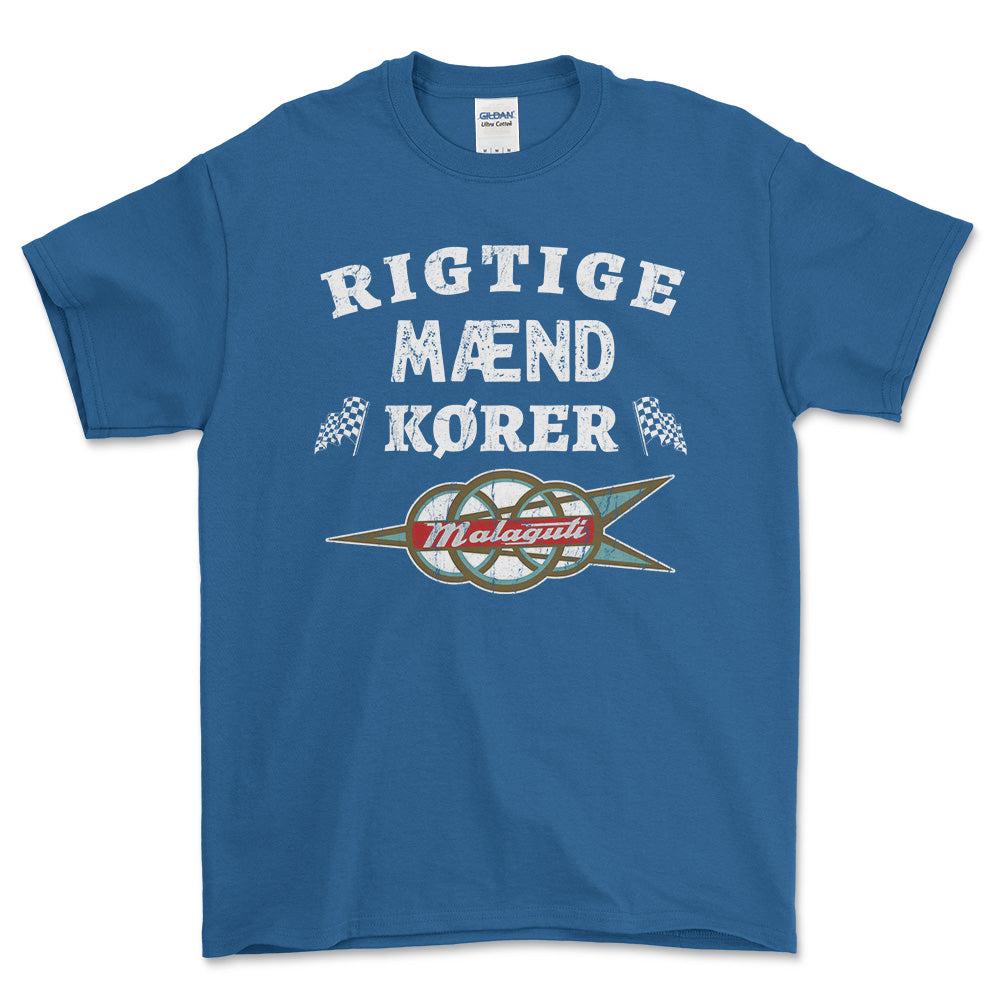 Malaguti Rigtige Mænd Kører - Unisex T-Shirt , Bomuld-Beklædning-Malaguti-Blå Royal-S-Forside-Garage Culture Shop- garage - man cave - merchandise
