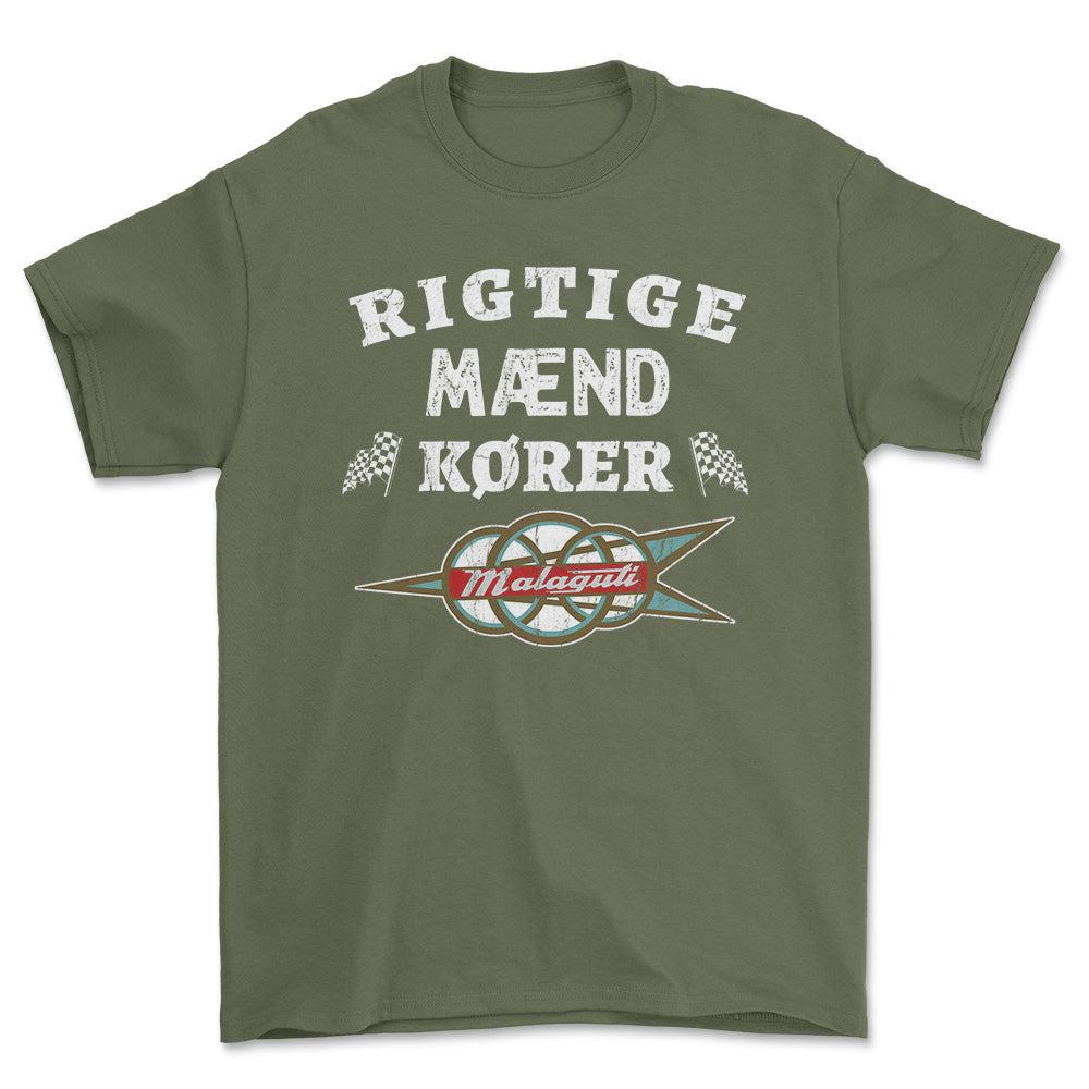 Malaguti Rigtige Mænd Kører - Unisex T-Shirt , Bomuld-Beklædning-Malaguti-Grøn Militær-S-Forside-Garage Culture Shop- garage - man cave - merchandise