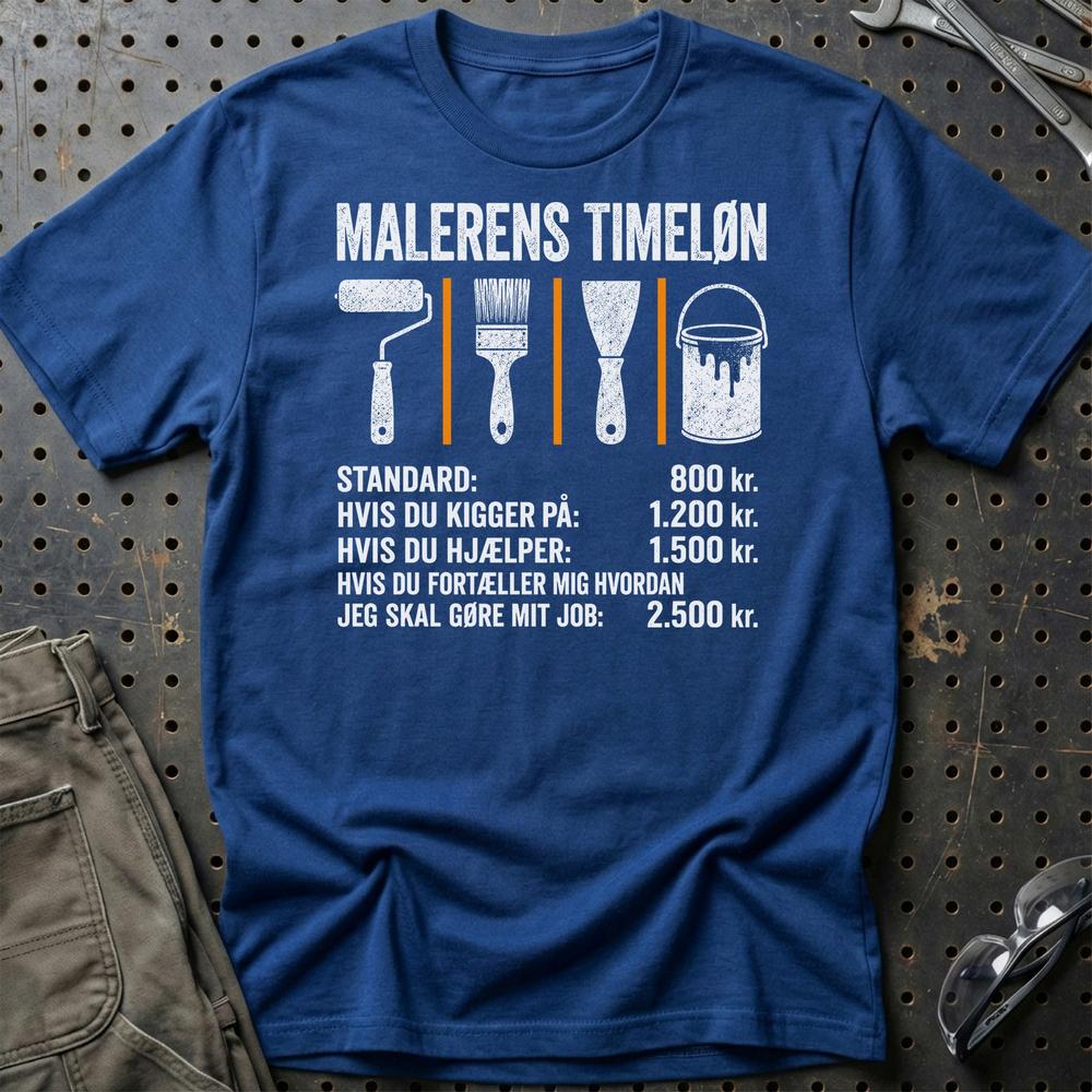 Malerens Timeløn - Unisex T-Shirt , Bomuld-Beklædning-Garage Culture-Blå Royal-S-Garage Culture Shop- garage - man cave - merchandise