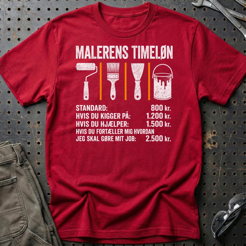 Malerens Timeløn - Unisex T-Shirt , Bomuld-Beklædning-Garage Culture-Rød-S-Garage Culture Shop- garage - man cave - merchandise