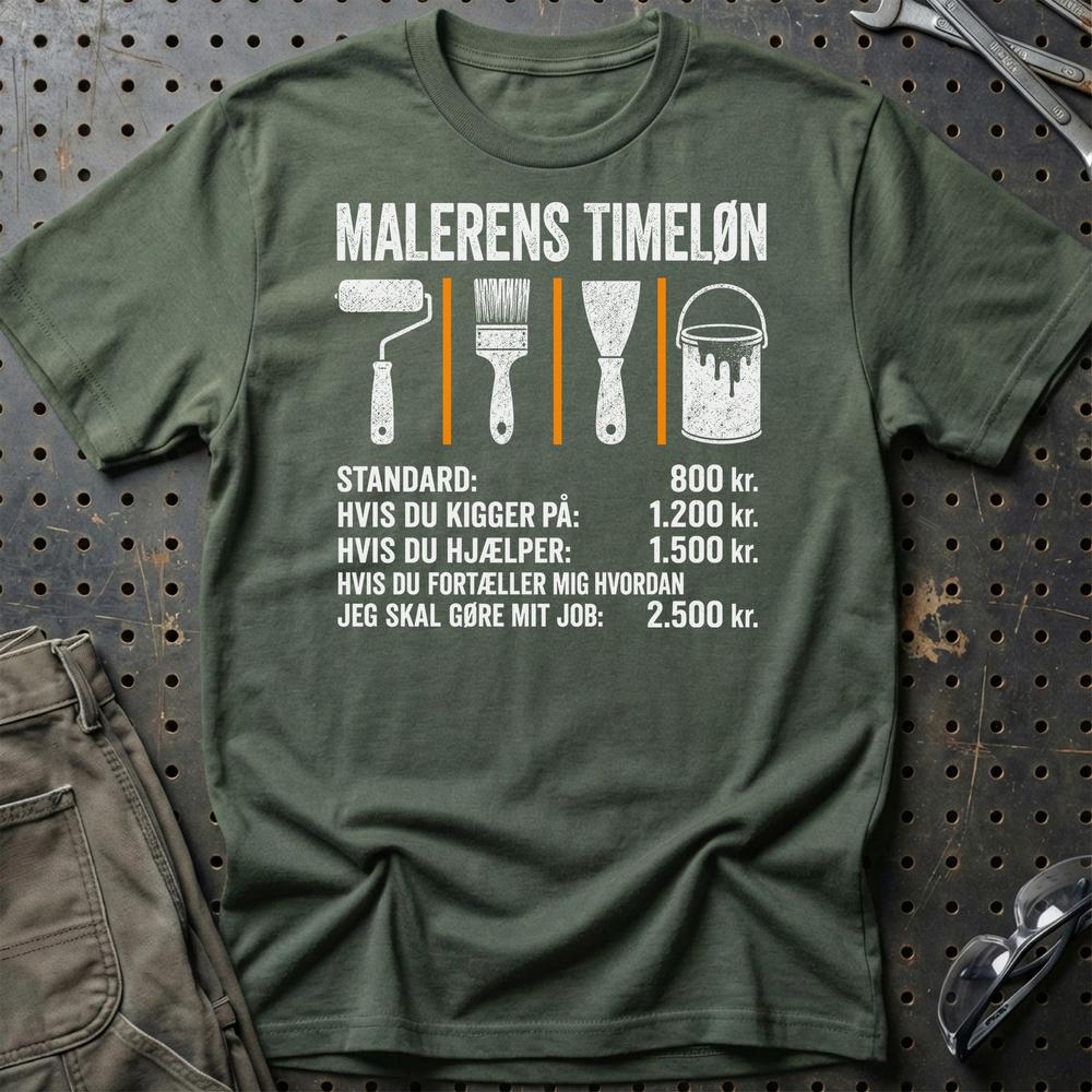Malerens Timeløn - Unisex T-Shirt , Bomuld-Beklædning-Garage Culture-Grøn Militær-S-Garage Culture Shop- garage - man cave - merchandise