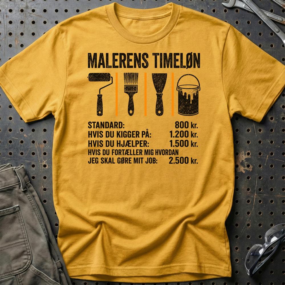 Malerens Timeløn - Unisex T-Shirt , Bomuld-Beklædning-Garage Culture-Guld-S-Garage Culture Shop- garage - man cave - merchandise