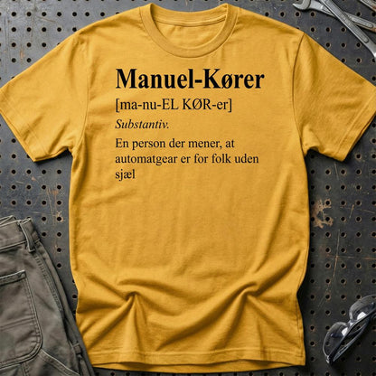 Manuel-Kører - Unisex T-Shirt , Bomuld-Beklædning-Garage Culture-Guld-S-Garage Culture Shop- garage - man cave - merchandise