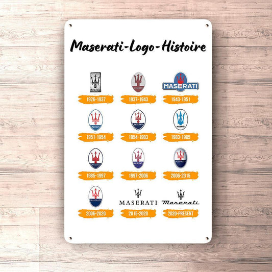 Maserati Logo Histoire Skilte, Musemåtte, Dørmåtte , Plakat-Skilte-Maserati-Garage Culture Shop- garage - man cave - merchandise