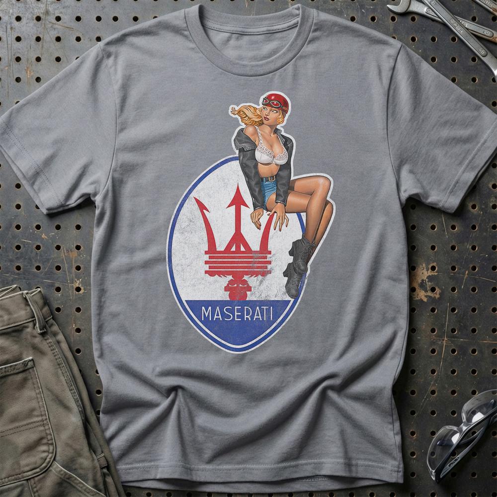 Maserati Pinup T-Shirt-Beklædning-Maserati-Grå Sport-S-Garage Culture Shop- garage - man cave - merchandise