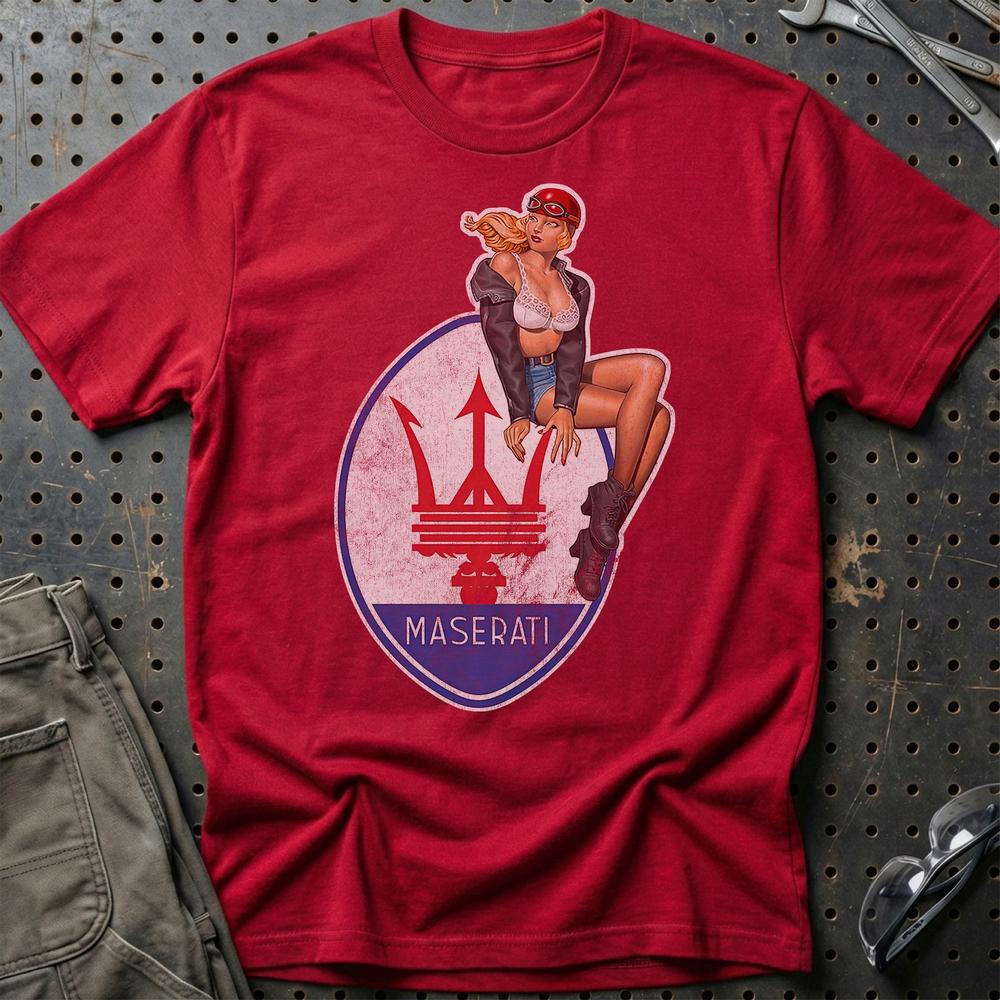 Maserati Pinup T-Shirt-Beklædning-Maserati-Rød-S-Garage Culture Shop- garage - man cave - merchandise