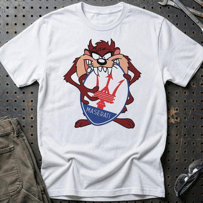 Maserati TAZ Unisex T-Shirt , Bomuld-Beklædning-Maserati-Hvid-S-Garage Culture Shop- garage - man cave - merchandise