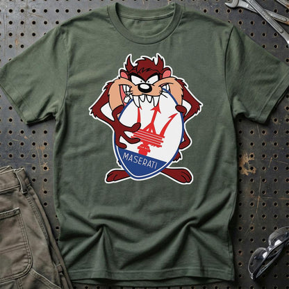 Maserati TAZ Unisex T-Shirt , Bomuld-Beklædning-Maserati-Grøn Militær-S-Garage Culture Shop- garage - man cave - merchandise