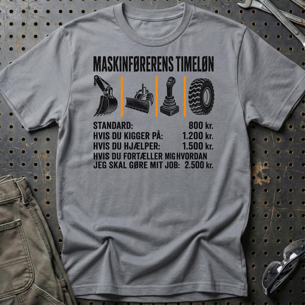 Maskinførerens Timeløn – Unisex T-Shirt, Bomuld-Beklædning-Garage Culture-Grå Sport-S-Garage Culture Shop- garage - man cave - merchandise